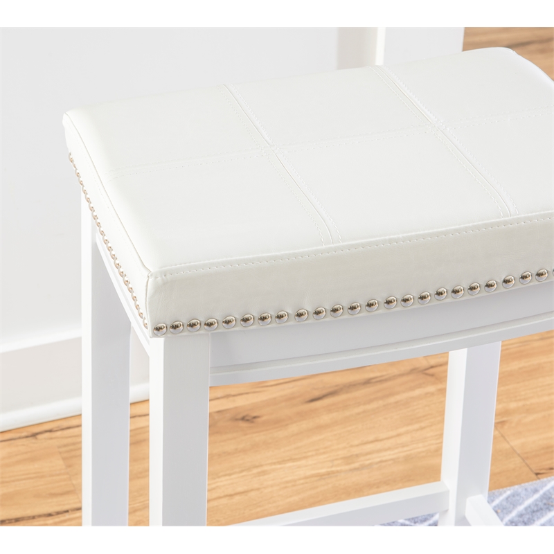 Linon Claridge Backless Counter Stool White Faux Leather Wood Frame in White