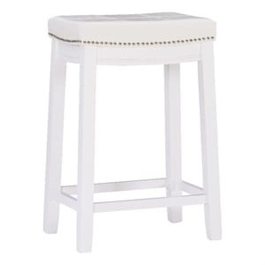 Linon Claridge Backless Counter Stool White Faux Leather Wood Frame in White