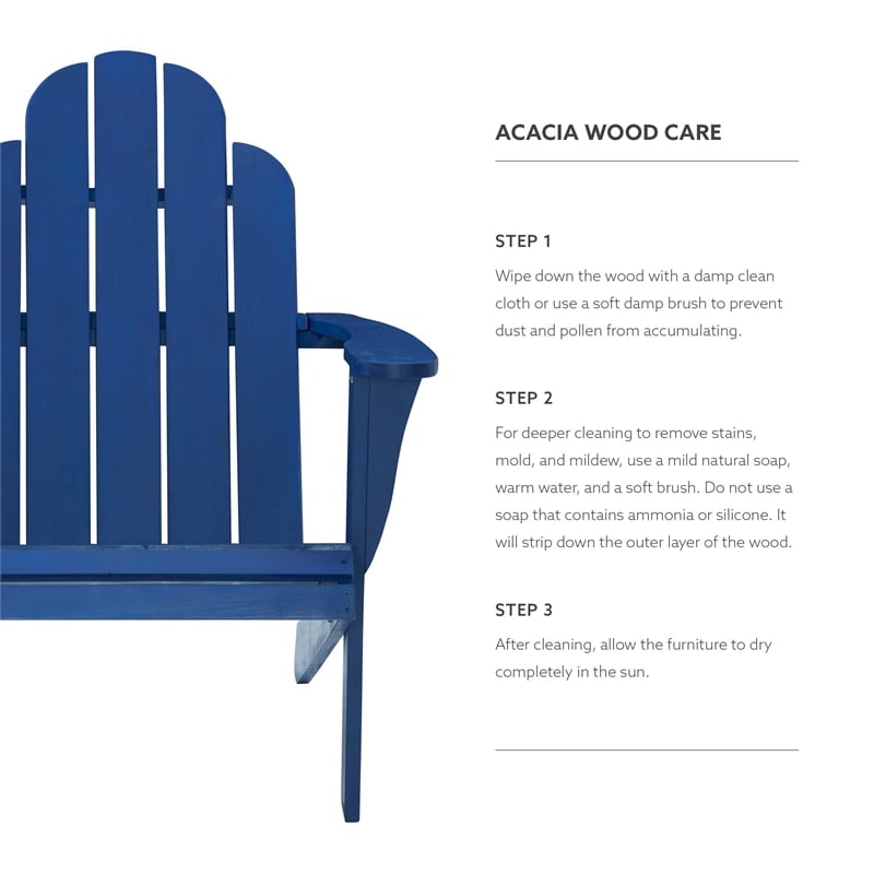 Linon Adirondack Sturdy Solid Acacia Wood Outdoor Chair in Blue Stain