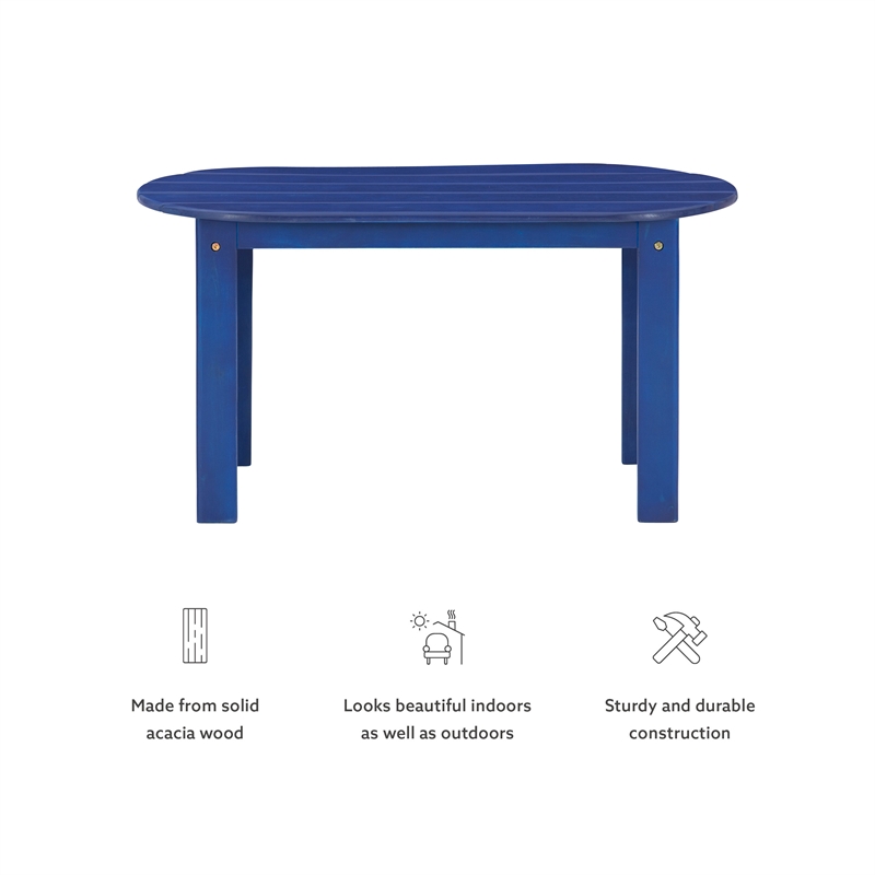 Linon Adirondack Sturdy Solid Acacia Wood Outdoor Coffee Table in Blue Stain