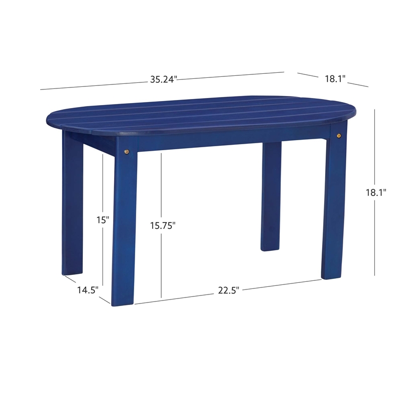 Linon Adirondack Sturdy Solid Acacia Wood Outdoor Coffee Table in Blue Stain