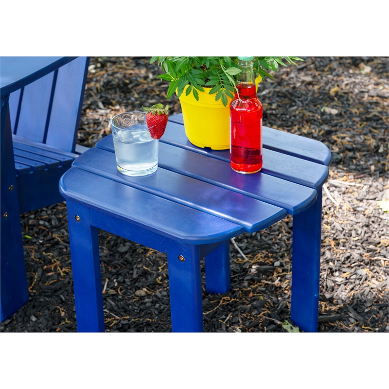 Linon Adirondack Sturdy Solid Acacia Wood Outdoor End Table in Blue Stain