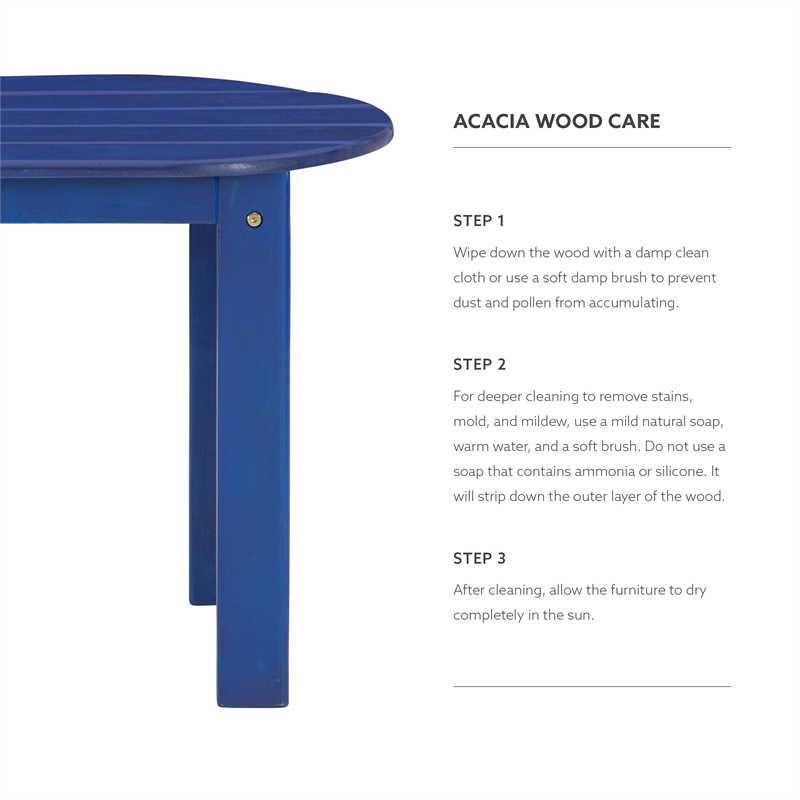 Linon Adirondack Sturdy Solid Acacia Wood Outdoor End Table in Blue Stain