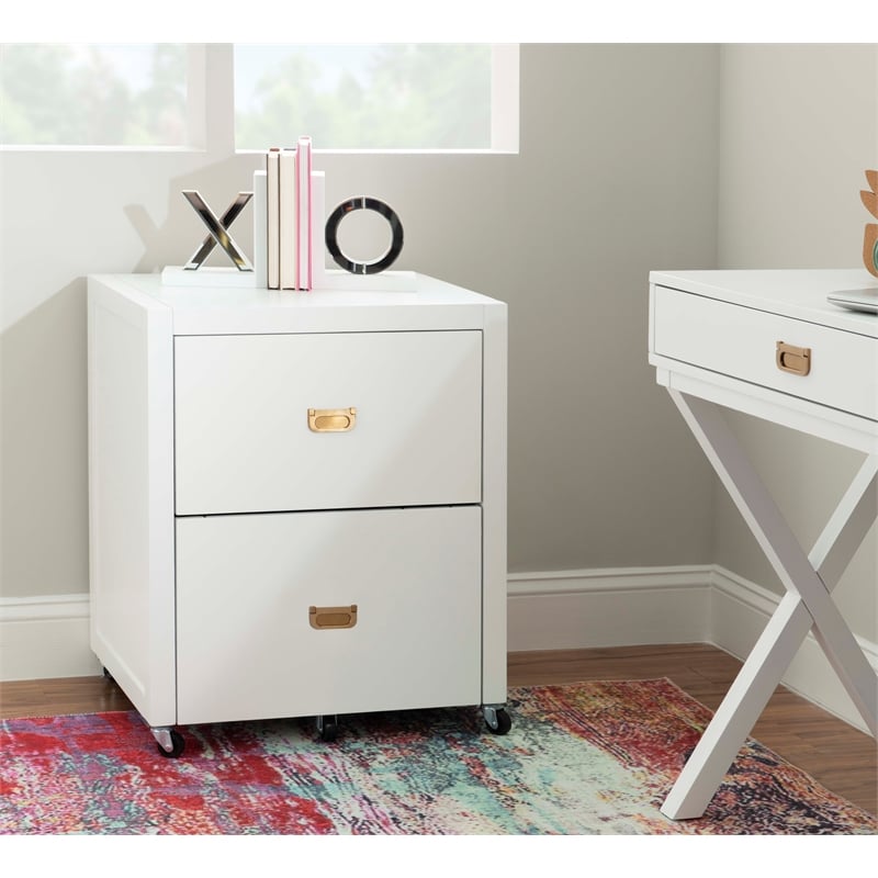 Linon Peggy Rolling Wood File Cabinet in White