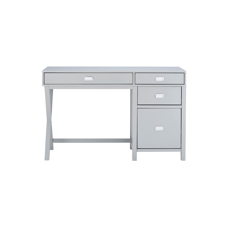 Linon Peggy Side Storage Wood Desk with 4 Drawers Silver Hardware in Gray