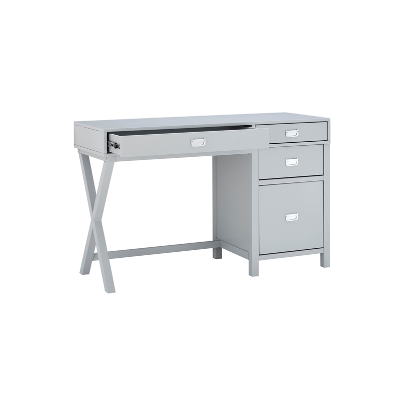 Linon Peggy Side Storage Wood Desk with 4 Drawers Silver Hardware in Gray