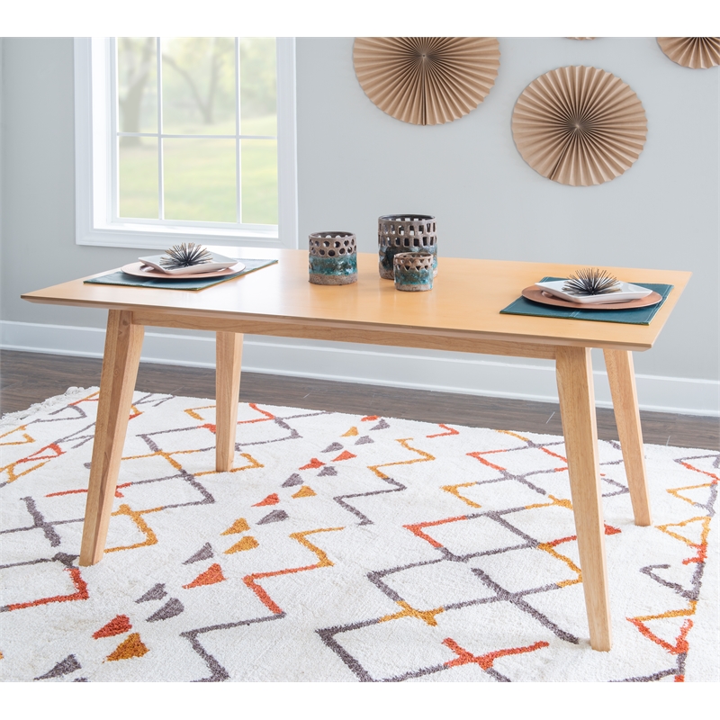 Linon Patty Mid Century Dining Table with Tapered Legs in Natural Brown Wood