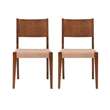 Linon Patty Set of 2 Dining Chairs Woven Seat Tapered Leg in Brown Finished Wood