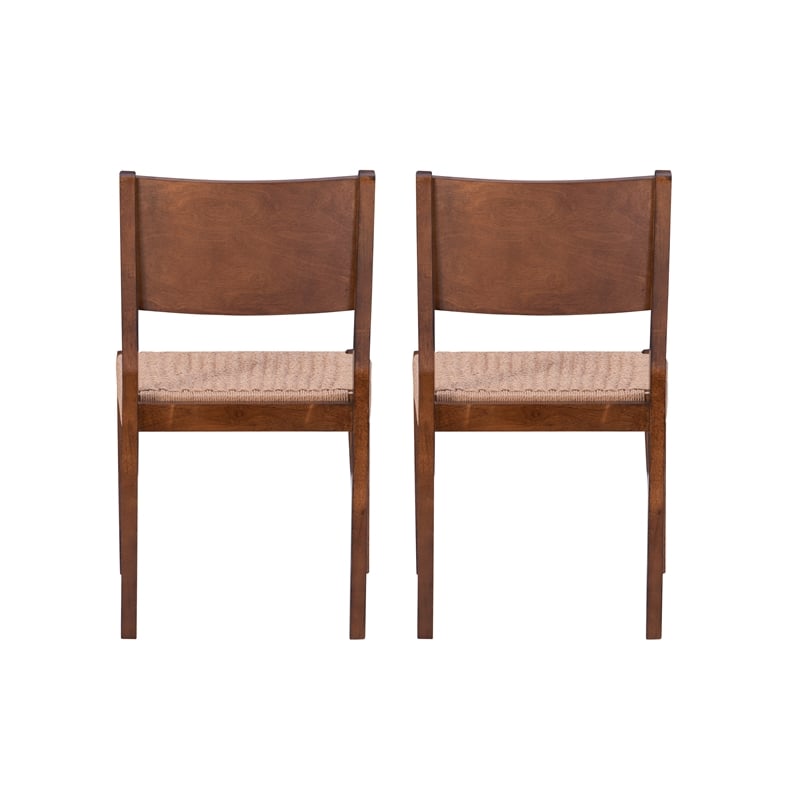 Linon Patty Set of 2 Dining Chairs Woven Seat Tapered Leg in Brown Finished Wood