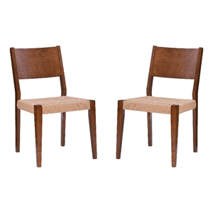 Linon Patty Set of 2 Dining Chairs Woven Seat Tapered Leg in Brown Finished Wood