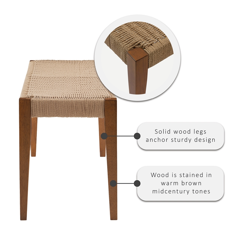 Linon Patty Rubberwood 2 Tone Bench Handwoven Rope Seat 18