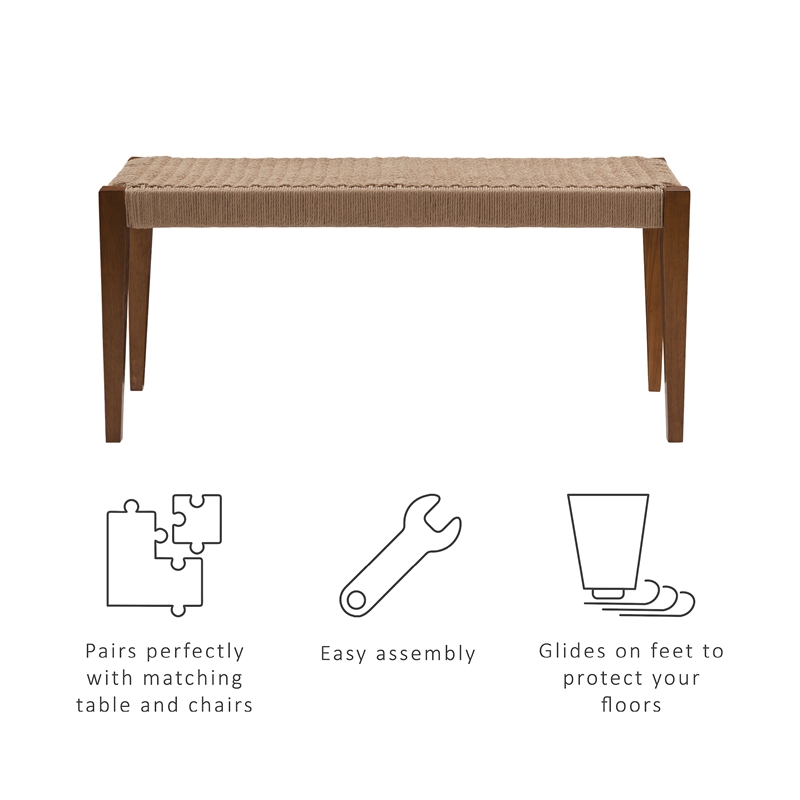 Linon Patty Rubberwood 2 Tone Bench Handwoven Rope Seat 18