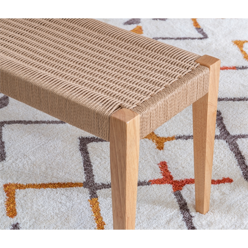 Linon Patty Rubberwood Bench Handwoven Rope Seat 18