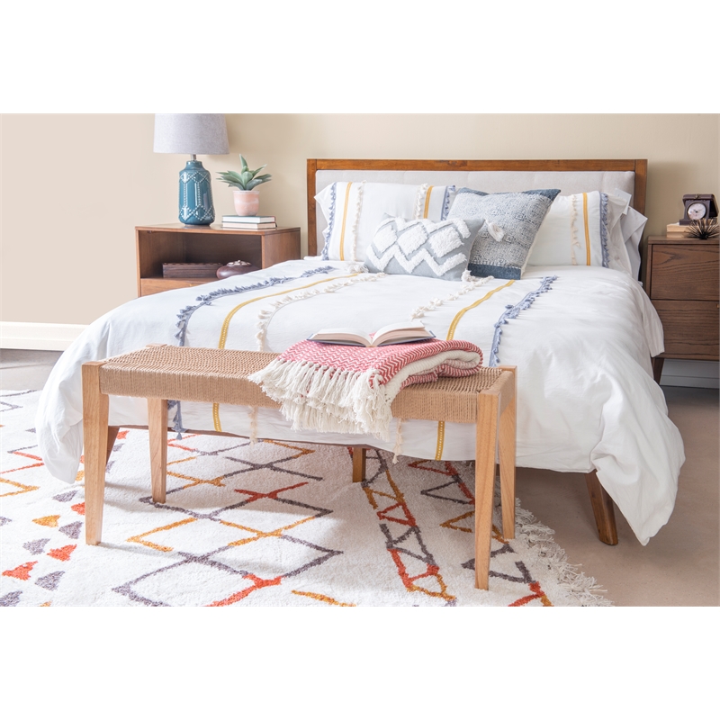 Linon Patty Rubberwood Bench Handwoven Rope Seat 18