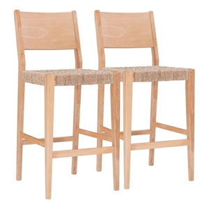 Linon Patty Rubberwood Barstools Handwoven Rope Seat Set of 2 in Natural Brown