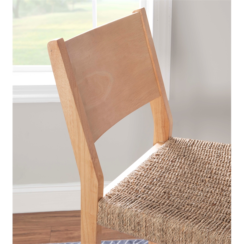 Linon Patty Rubberwood Barstools Handwoven Rope Seat Set of 2 in Natural Brown