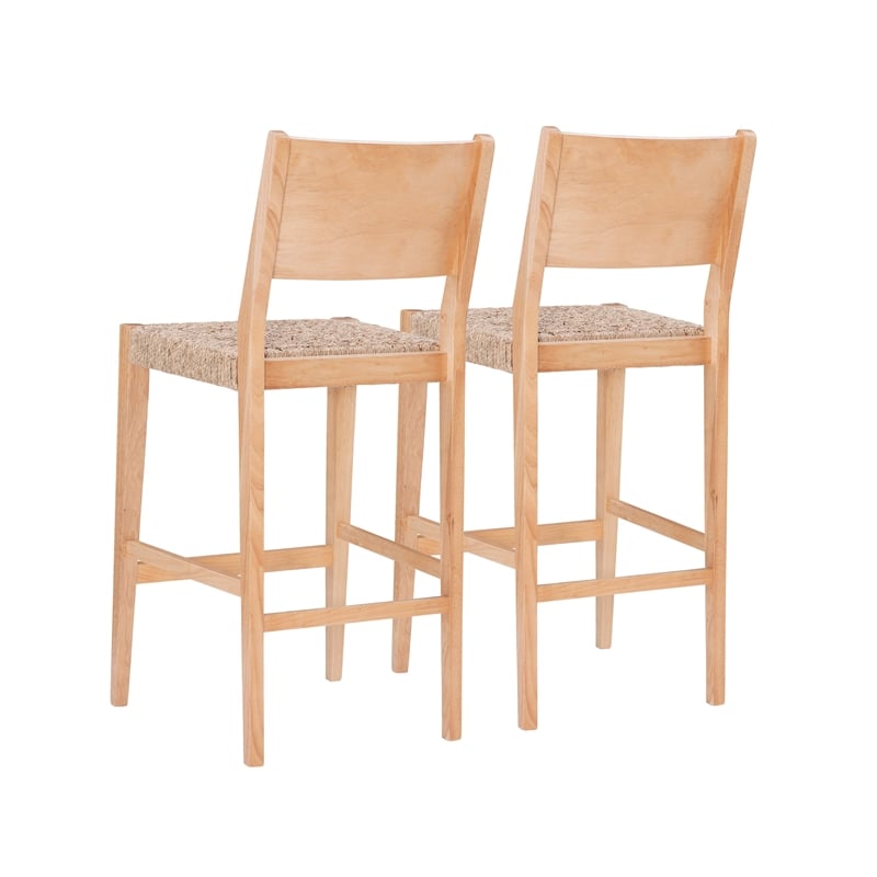 Linon Patty Rubberwood Barstools Handwoven Rope Seat Set of 2 in Natural Brown