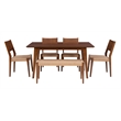 Linon Patty 6 Pce Wood Dining Set 4 Chairs and Bench with Woven Seats in Brown