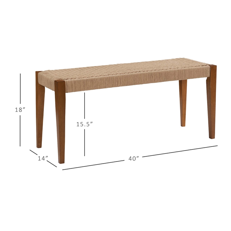 Linon Patty 6 Pce Wood Dining Set 4 Chairs and Bench with Woven Seats in Brown