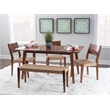 Linon Patty 6 Pce Wood Dining Set 4 Chairs and Bench with Woven Seats in Brown