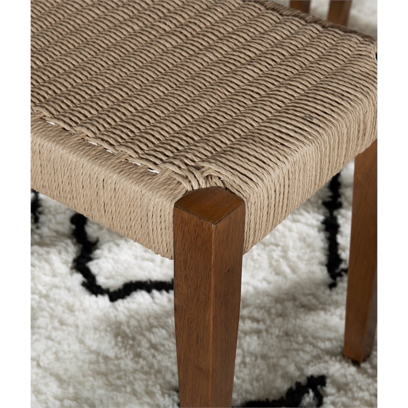 Linon Patty 6 Pce Wood Dining Set 4 Chairs and Bench with Woven Seats in Brown