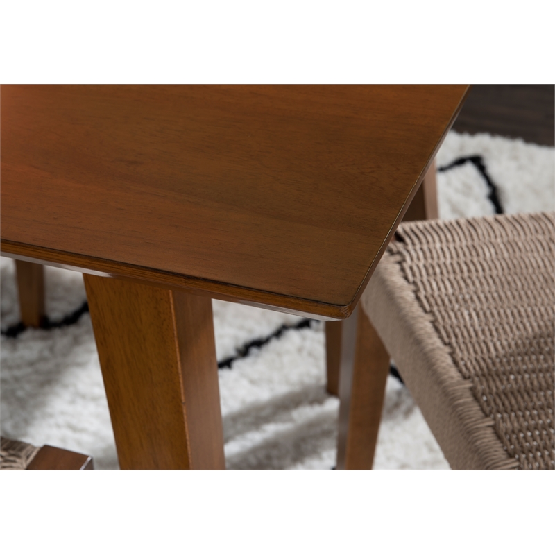 Linon Patty 6 Pce Wood Dining Set 4 Chairs and Bench with Woven Seats in Brown