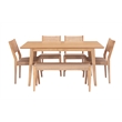 Linon Patty 6 Pce Wood Dining Set 4 Chairs and Bench with Woven Seats in Natural
