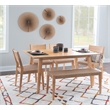 Linon Patty 6 Pce Wood Dining Set 4 Chairs and Bench with Woven Seats in Natural