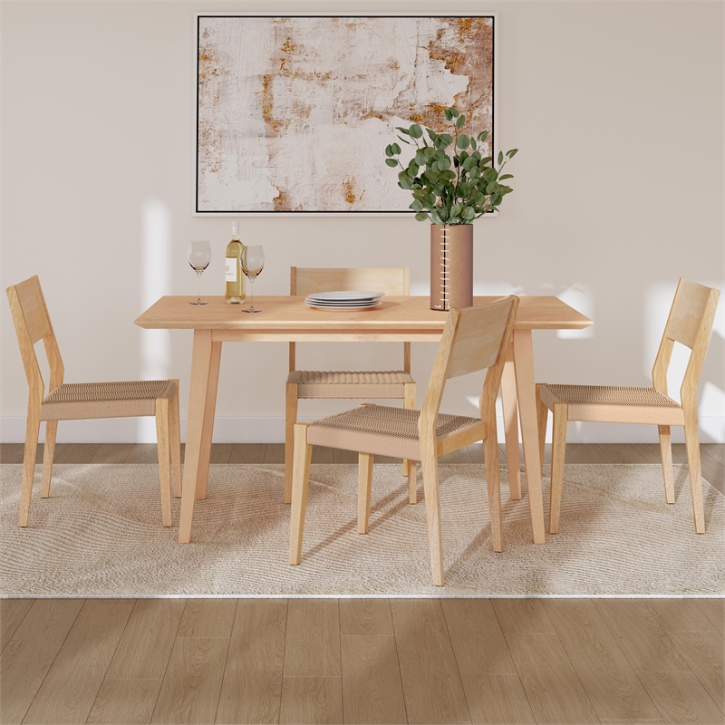 Linon Patty Five Piece Dining Set with Woven Seats in Natural Stained Wood