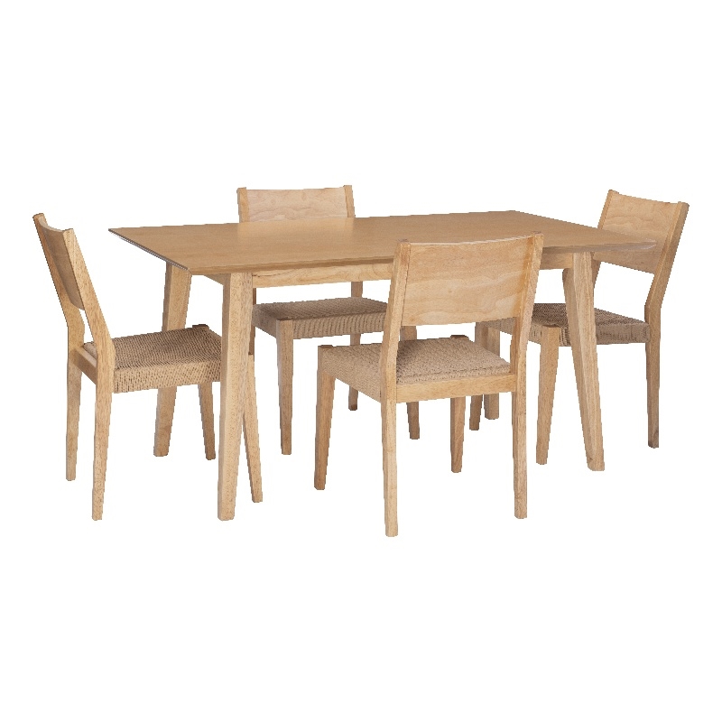 Linon Patty Five Piece Dining Set with Woven Seats in Natural Stained Wood
