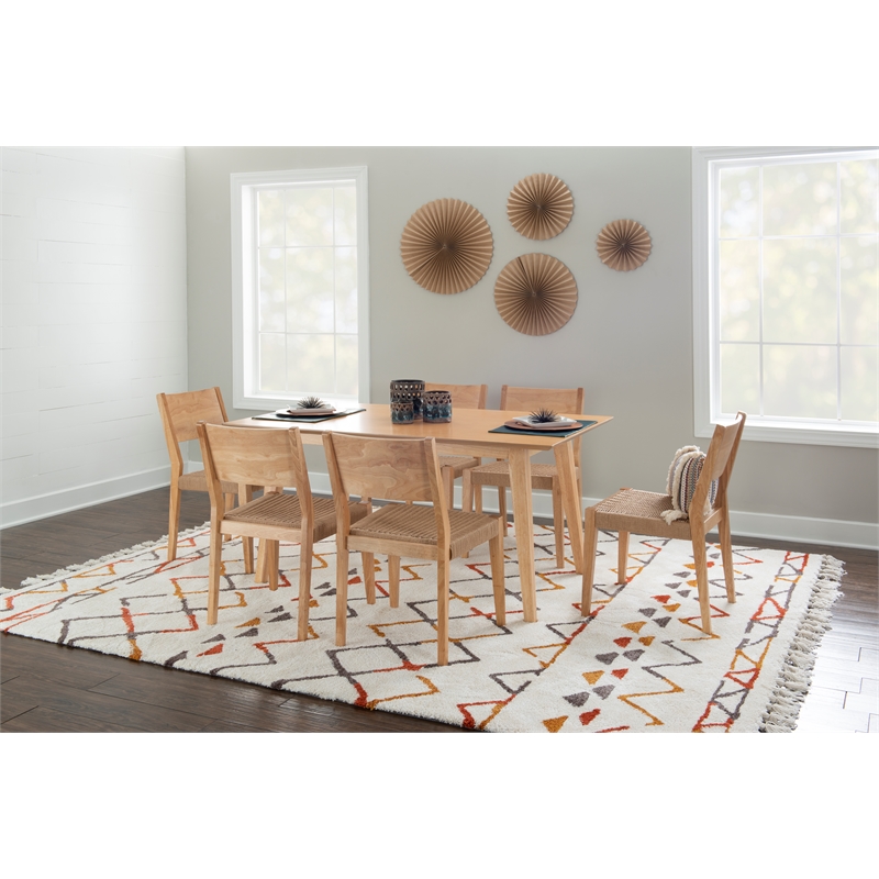 Linon Patty 7 Piece Dining Set with Woven Seats in Natural Brown Stained Wood