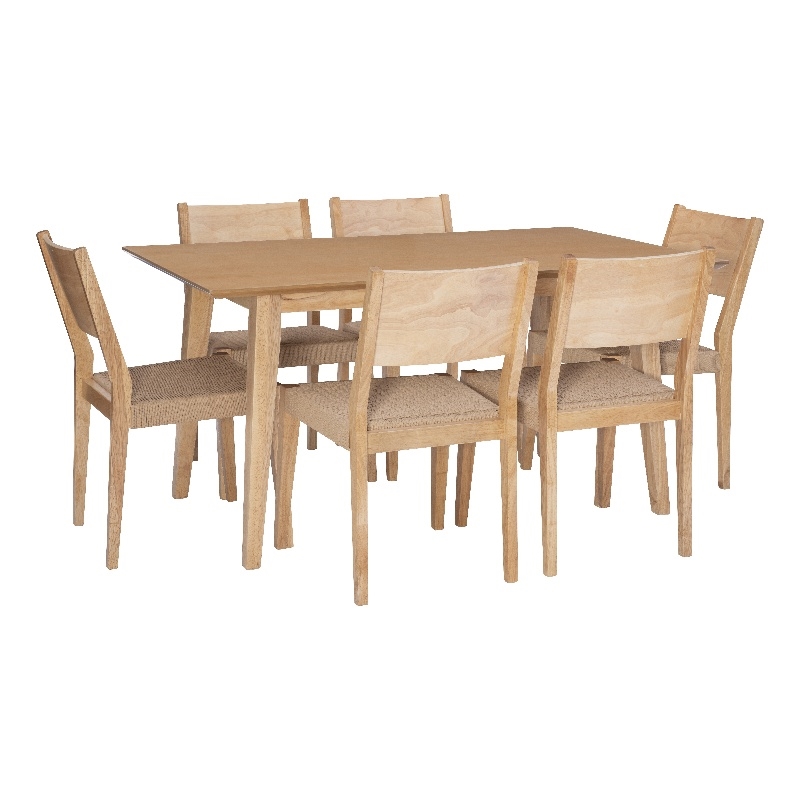 Linon Patty 7 Piece Dining Set with Woven Seats in Natural Brown Stained Wood