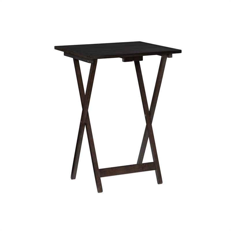 Linon Lisbon Five Piece Plank-Style Top Tray Table Set in Rustic Gray Wash Wood