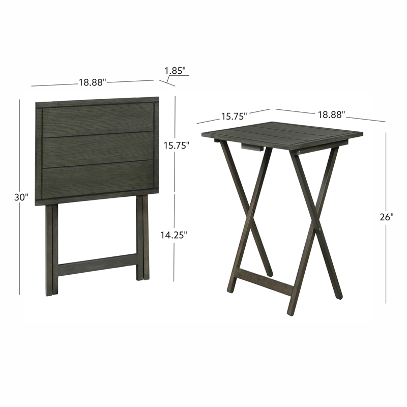 Linon Lisbon Five Piece Plank-Style Top Tray Table Set in Rustic Gray Wash Wood