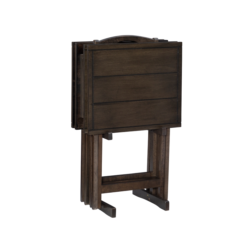 Linon Lisbon Five Piece Plank-Style Top Tray Table Set in Rustic Gray Wash Wood