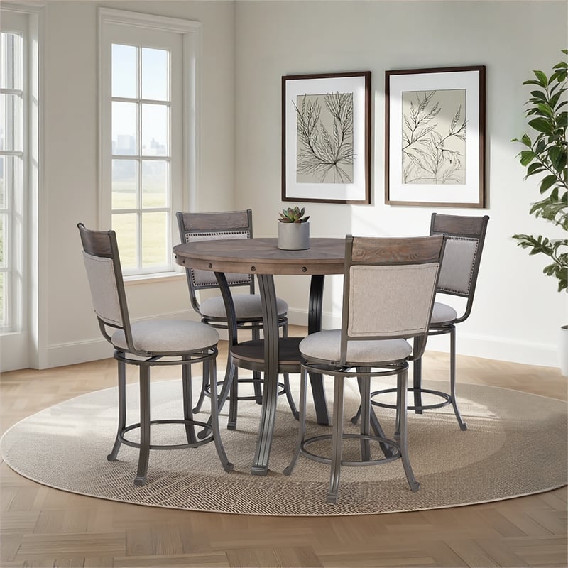 Linon Franklin 5 Pce Wood & Steel Gathering Counter Height Dining Set in Pewter