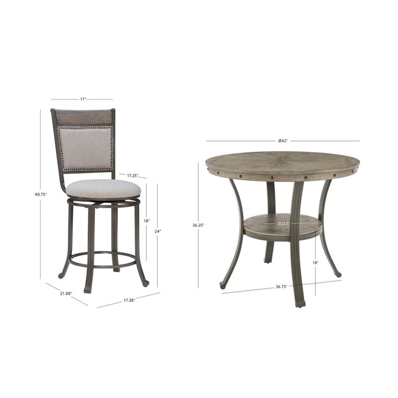 Linon Franklin 5 Pce Wood & Steel Gathering Counter Height Dining Set in Pewter