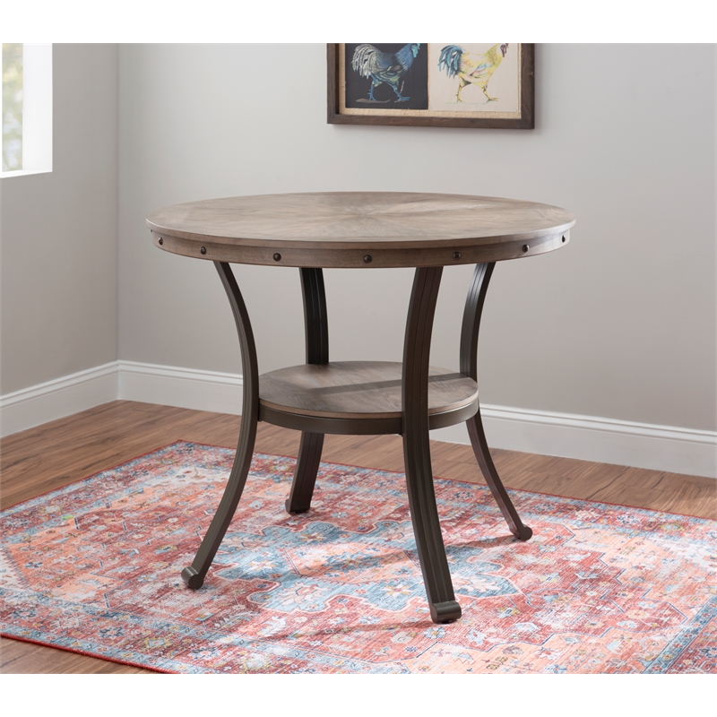 Linon Franklin 5 Pce Wood & Steel Gathering Counter Height Dining Set in Pewter
