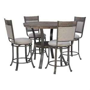 Linon Franklin 5 Pce Wood & Steel Gathering Counter Height Dining Set in Pewter
