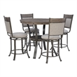 Linon Franklin 5 Pce Wood & Steel Gathering Counter Height Dining Set in Pewter