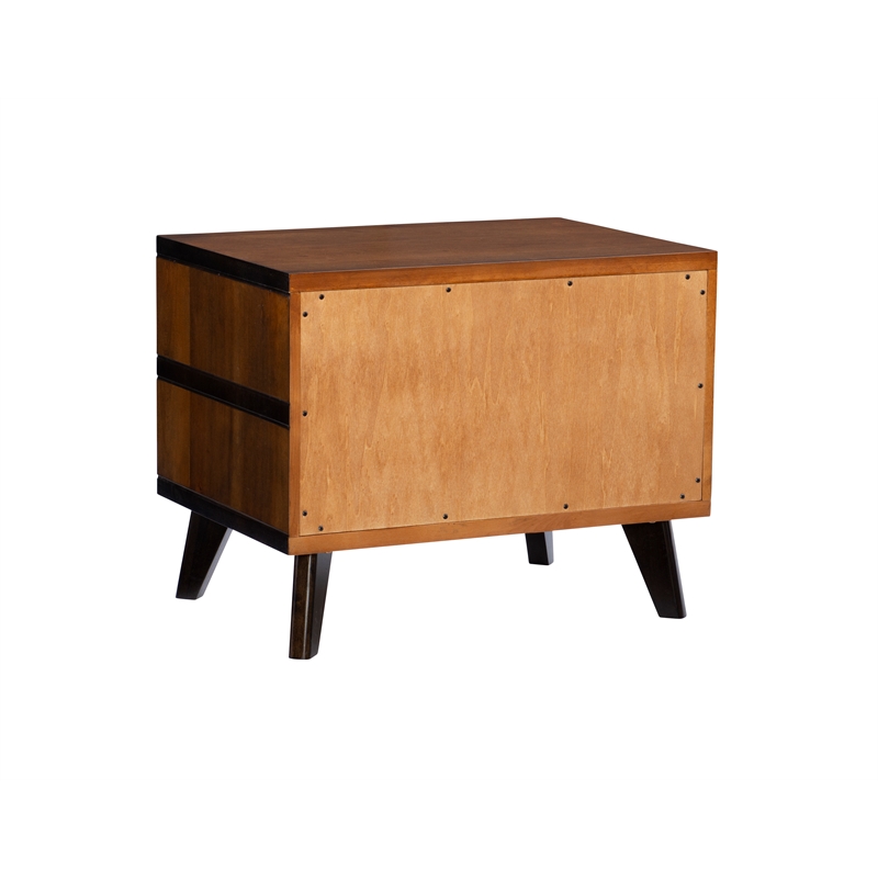Linon Mid Century Two Drawer Wood Nightstand in Walnut Brown
