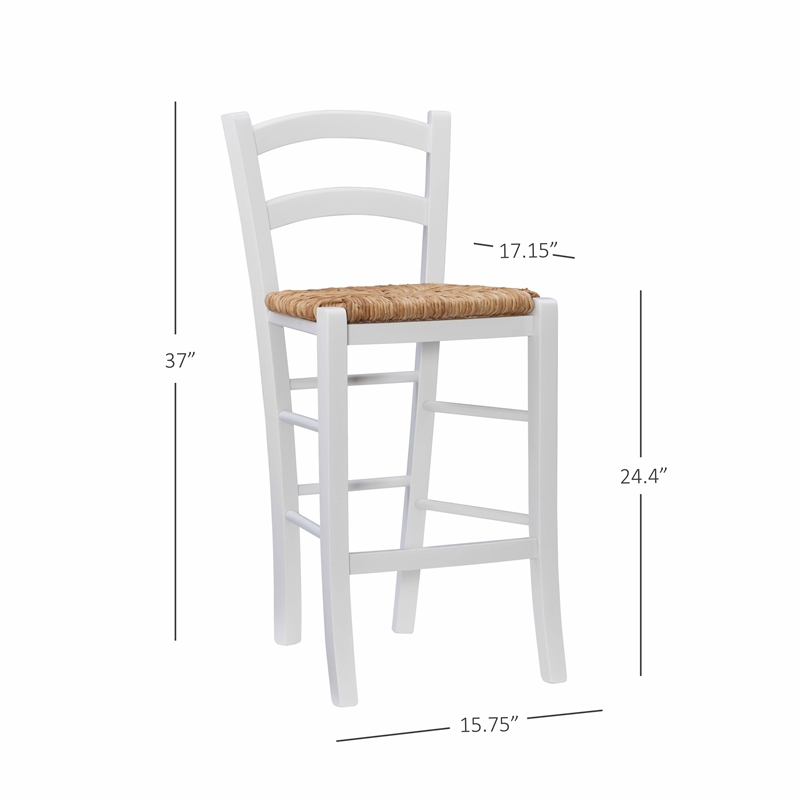 Linon Halton Set of 2 Counter Stools Handwoven Seats in White Beechwood
