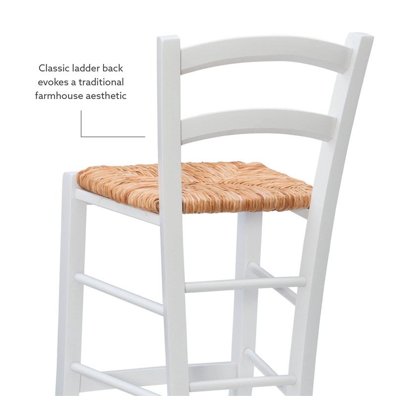 Linon Halton Set of 2 Counter Stools Handwoven Seats in White Beechwood