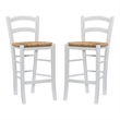 Linon Halton Set of 2 Counter Stools Handwoven Seats in White Beechwood