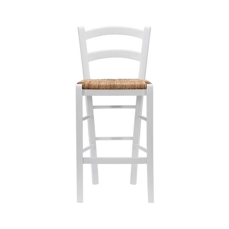 Linon Halton Set of 2 Counter Stools Handwoven Seats in White Beechwood