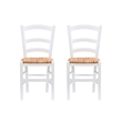 Linon Karsyn Set of Two Wood Side Chairs Ladder Back Rush Seat in White Finish