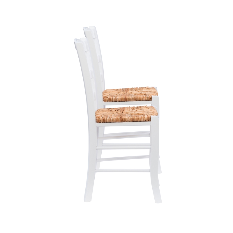 Linon Karsyn Set of Two Wood Side Chairs Ladder Back Rush Seat in White Finish