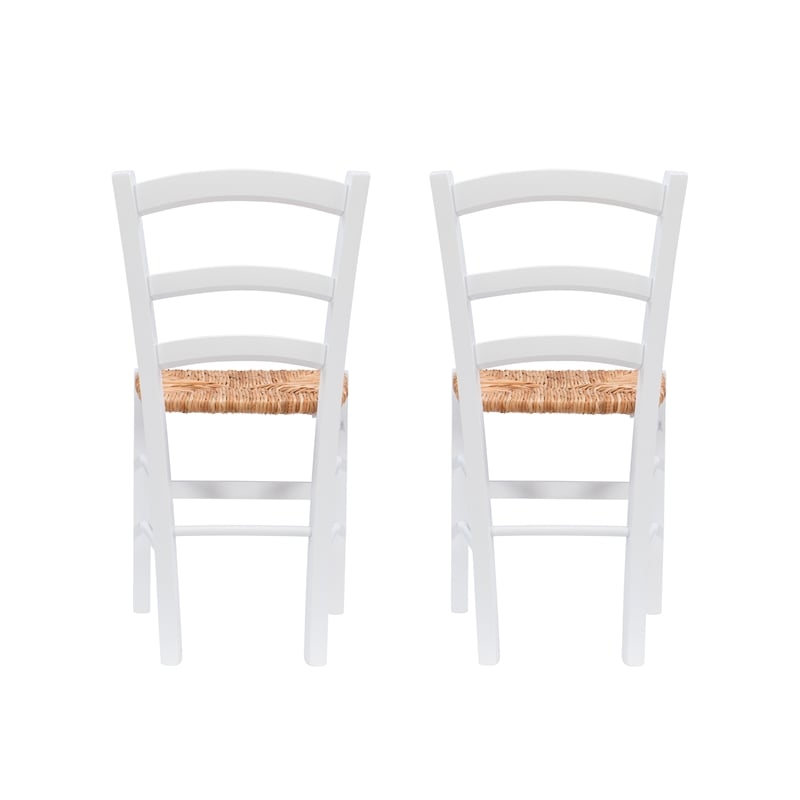 Linon Karsyn Set of Two Wood Side Chairs Ladder Back Rush Seat in White Finish