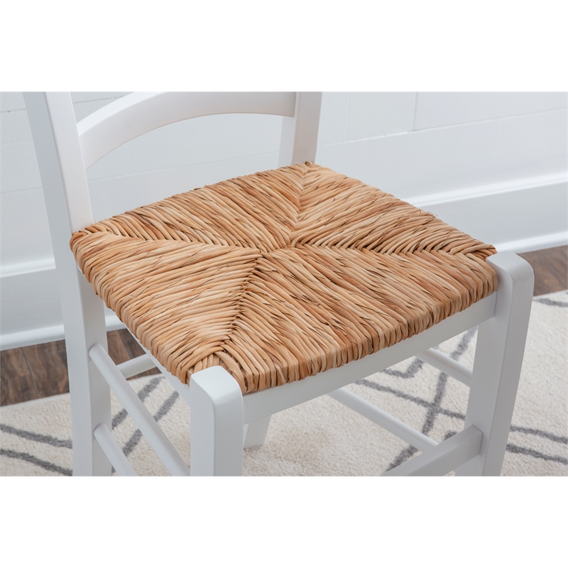 Linon Karsyn Set of Two Wood Side Chairs Ladder Back Rush Seat in White Finish