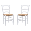 Linon Karsyn Set of Two Wood Side Chairs Ladder Back Rush Seat in White Finish